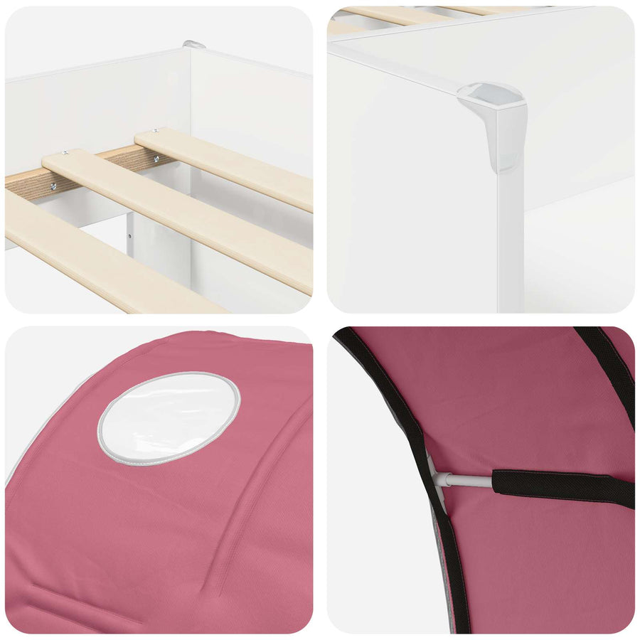 Bed met Tunnel 4 pcs Wit en Roze Bewerkt hout