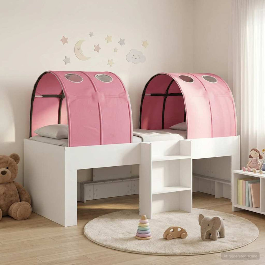 Bed met Tunnel 4 pcs Wit en Roze Bewerkt hout