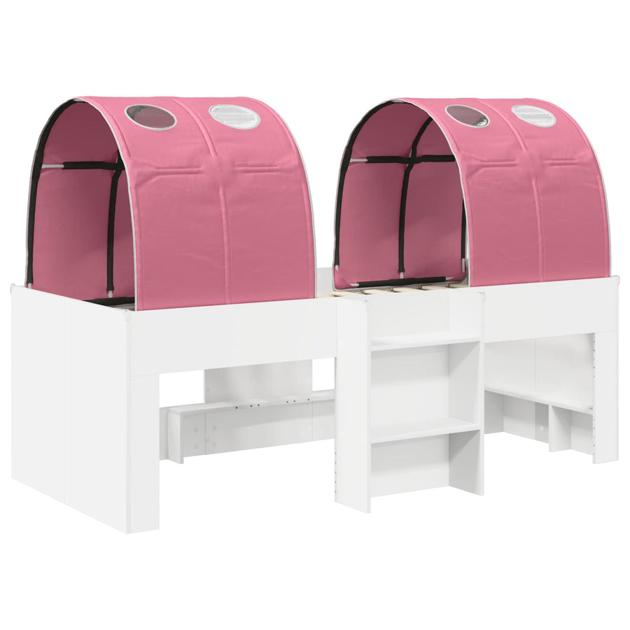Bed met Tunnel 4 pcs Wit en Roze Bewerkt hout