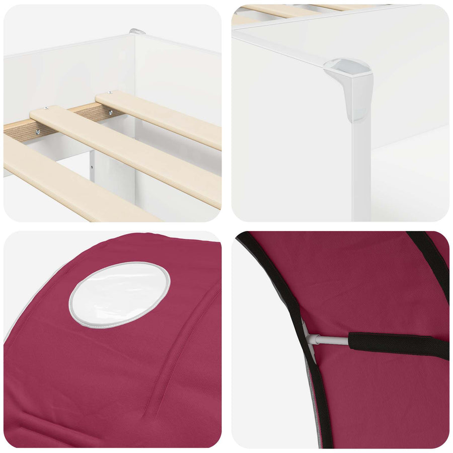 Bed met Tunnel 4 pcs Wit en Rood Bewerkt hout
