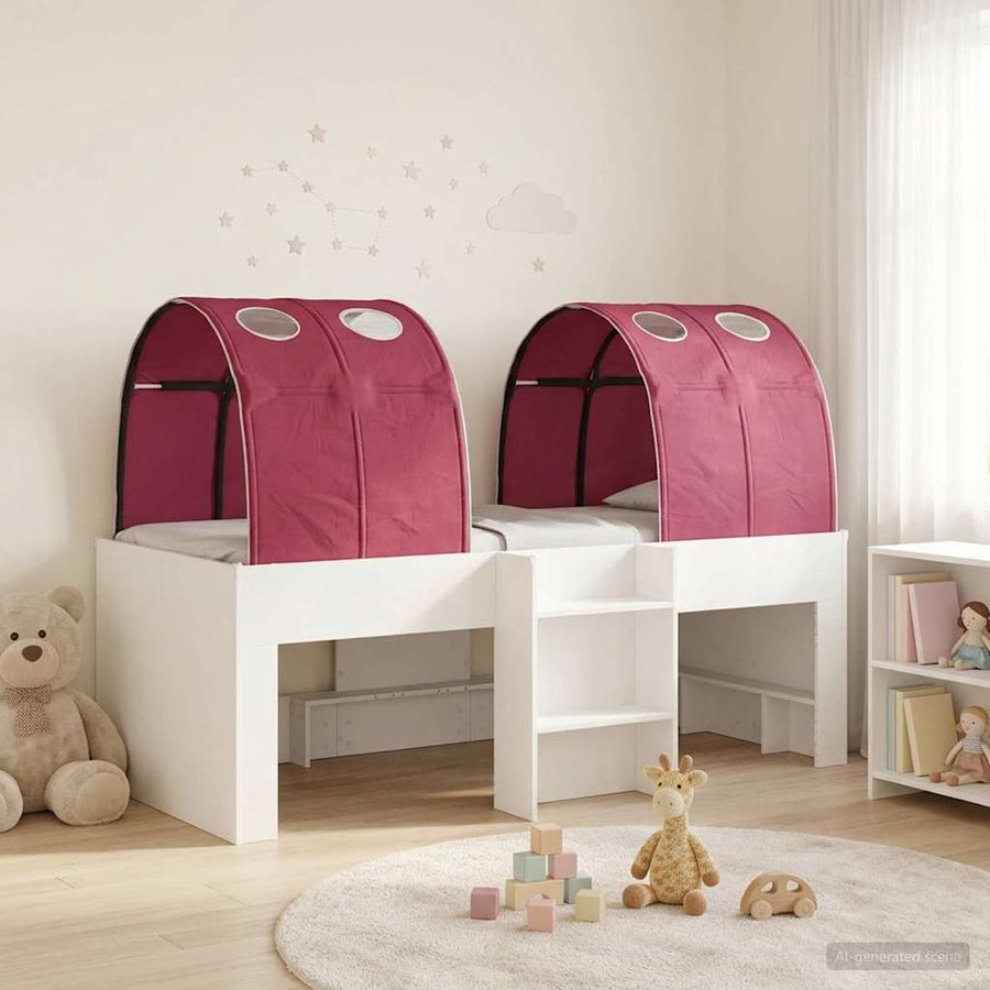Bed met Tunnel 4 pcs Wit en Rood Bewerkt hout