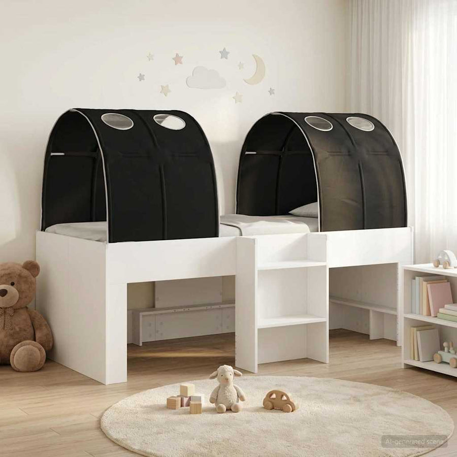 Bed met Tunnel 4 pcs Wit en zwart Bewerkt hout
