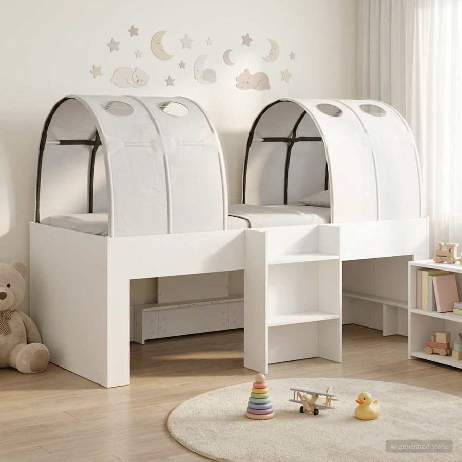Bed met Tunnel 4 pcs Wit Bewerkt hout