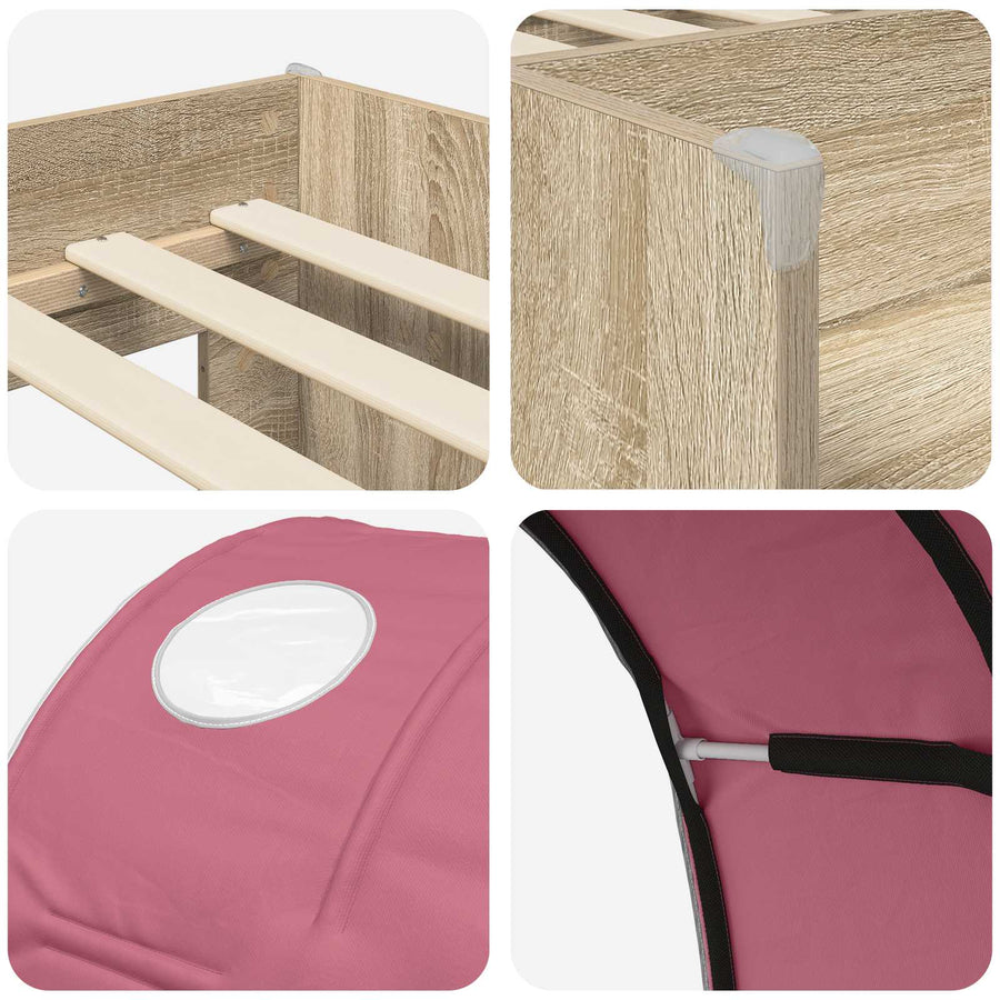 Bed met Tunnel 4 pcs Sonoma en Roze Bewerkt hout