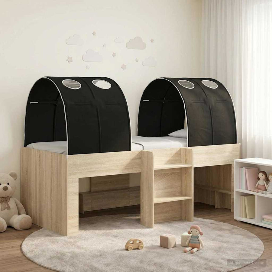 Bed met Tunnel 3 st Sonoma en Zwart Bewerkt hout