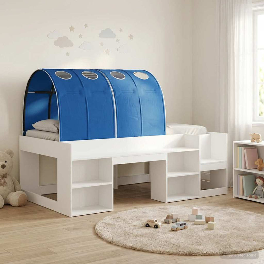Bed met Tunnel 4 pcs Wit en Blauw Bewerkt hout