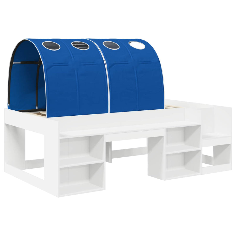 Bed met Tunnel 4 pcs Wit en Blauw Bewerkt hout