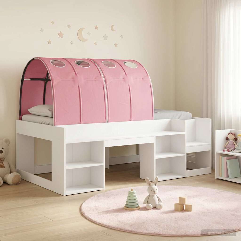 Bed met Tunnel 4 pcs Wit en Roze Bewerkt hout
