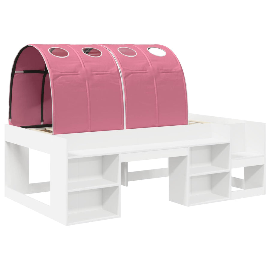 Bed met Tunnel 4 pcs Wit en Roze Bewerkt hout