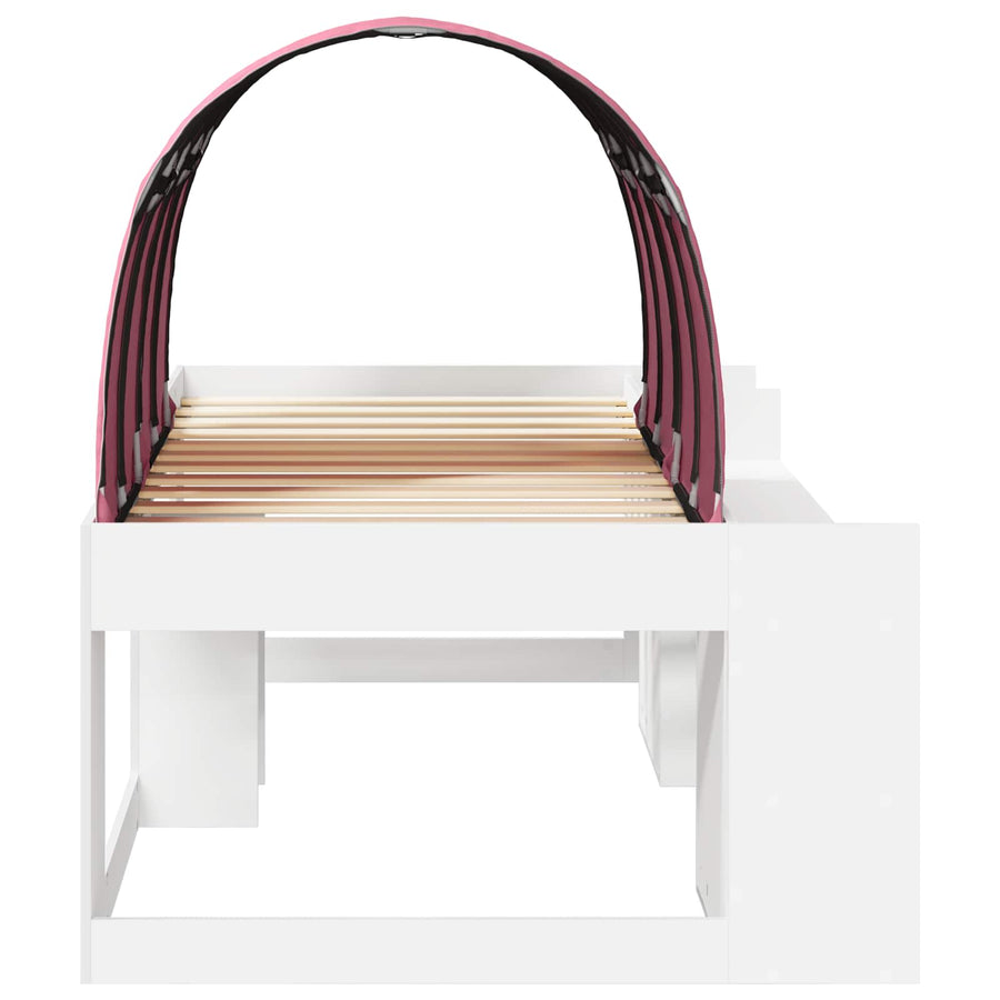 Bed met Tunnel 4 pcs Wit en Roze Bewerkt hout