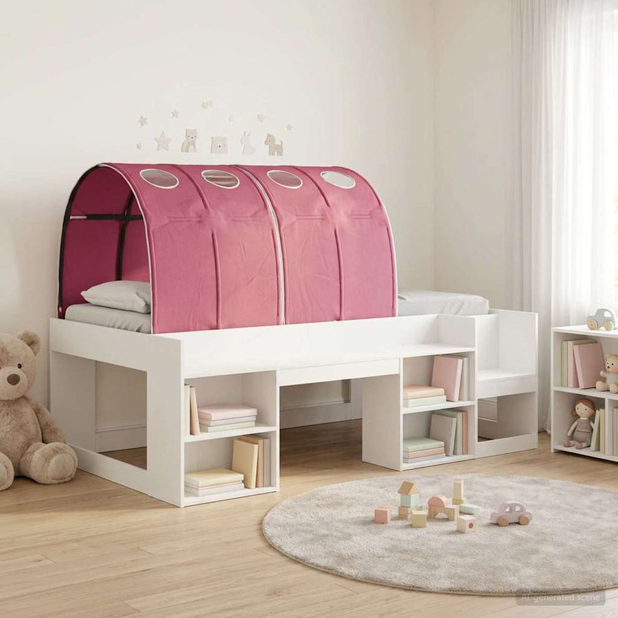 Bed met Tunnel 4 pcs Wit en Rood Bewerkt hout