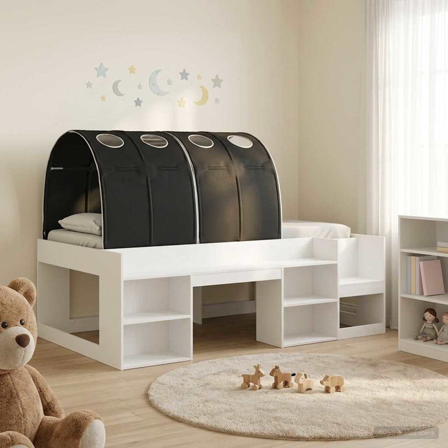 Bed met Tunnel 4 pcs Wit en zwart Bewerkt hout