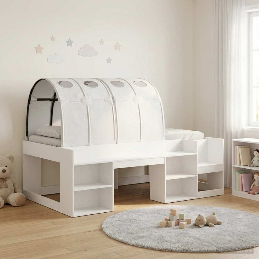 Bed met Tunnel 4 pcs Wit Bewerkt hout