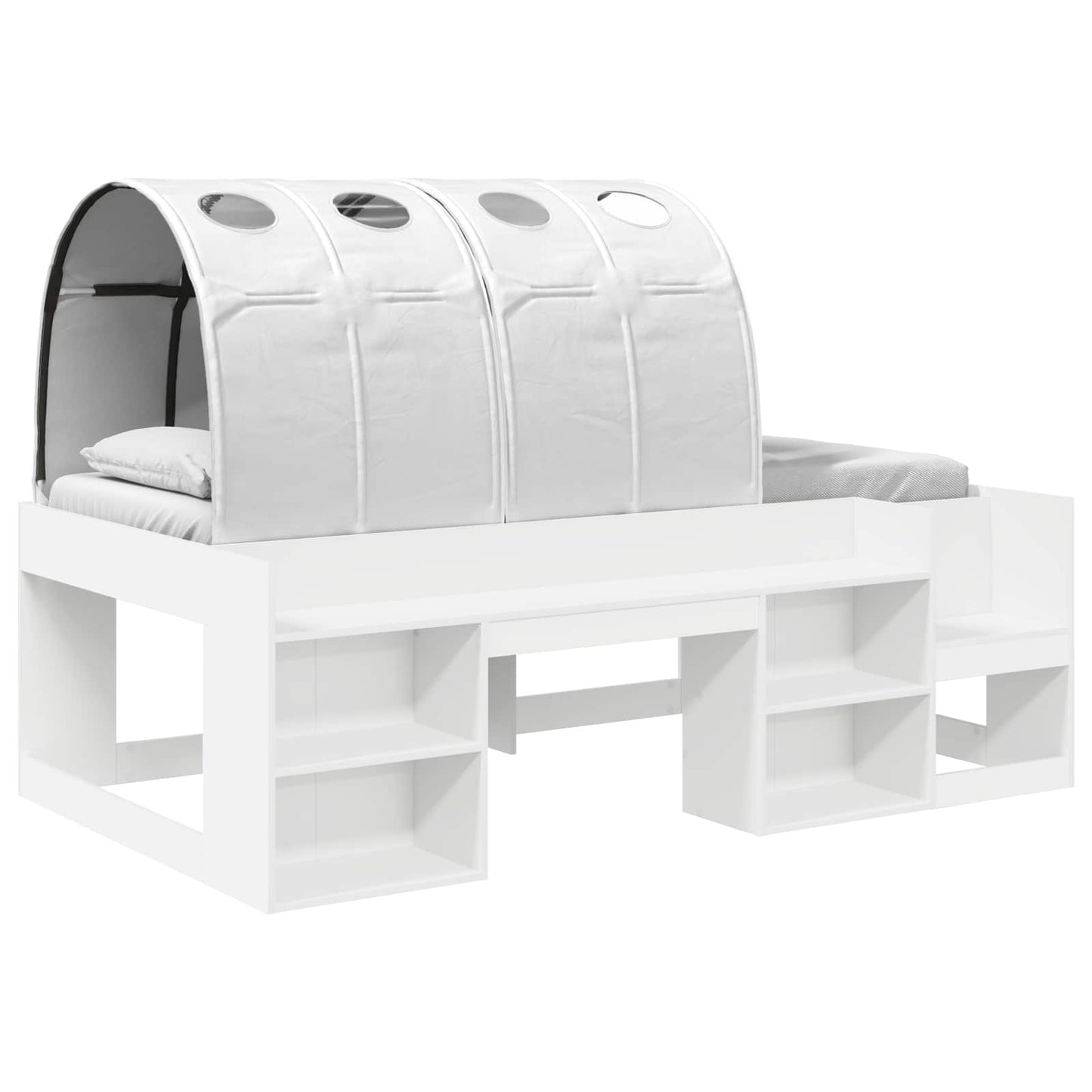 Bed met Tunnel 4 pcs Wit Bewerkt hout