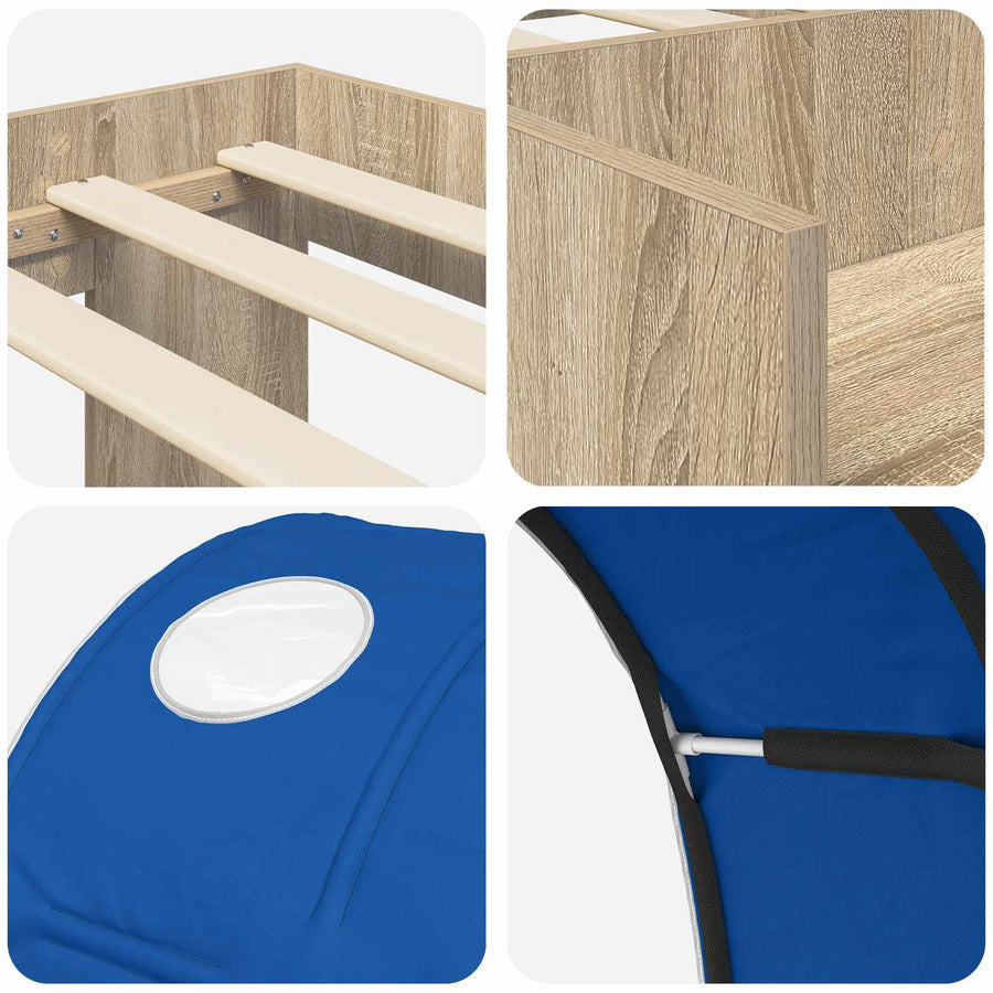 Bed met Tunnel met plank 3 st Sonoma en Blauw Bewerkt hout