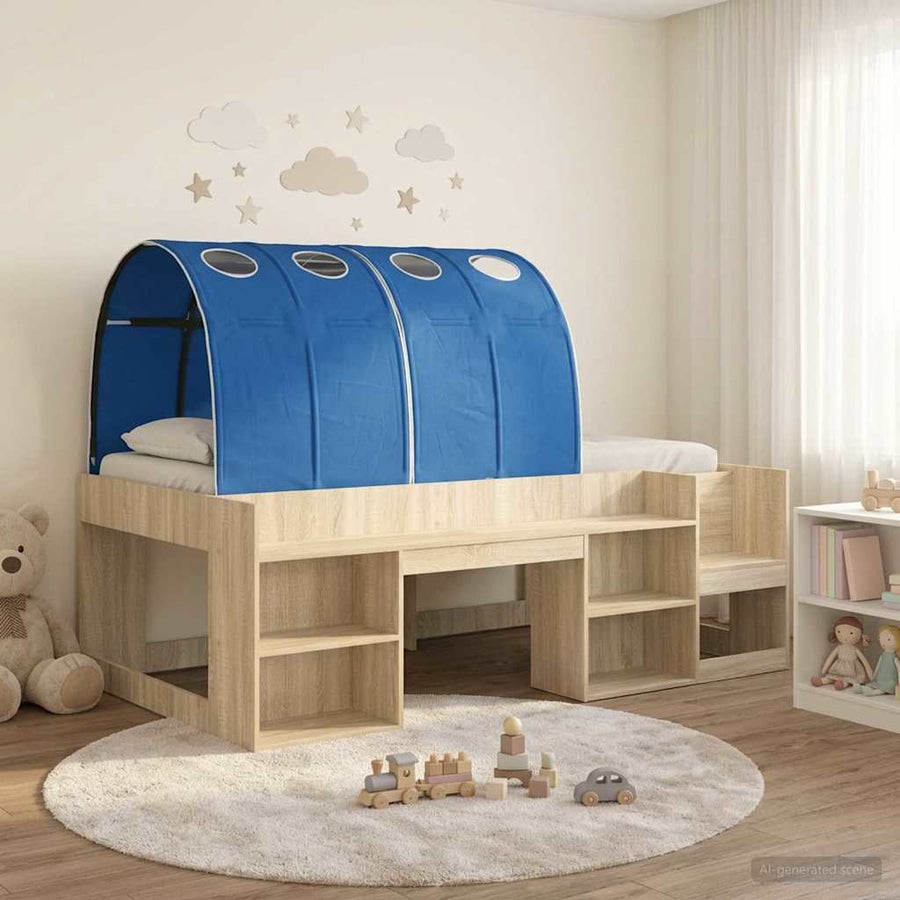 Bed met Tunnel met plank 3 st Sonoma en Blauw Bewerkt hout