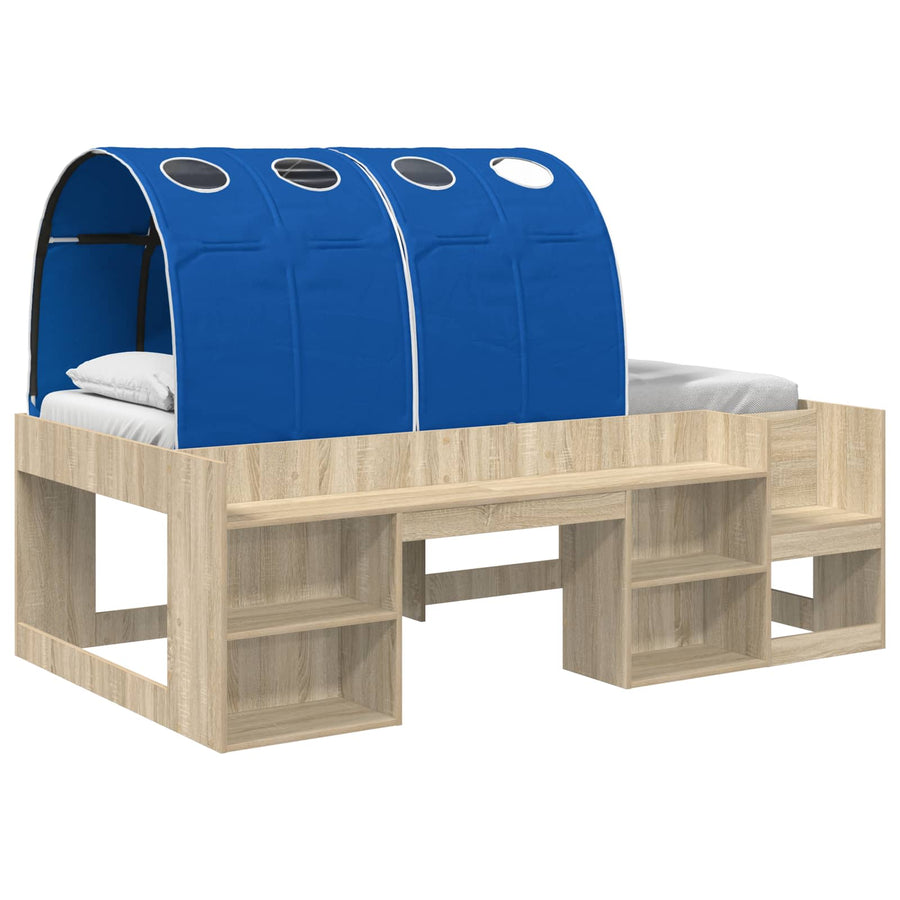 Bed met Tunnel met plank 3 st Sonoma en Blauw Bewerkt hout