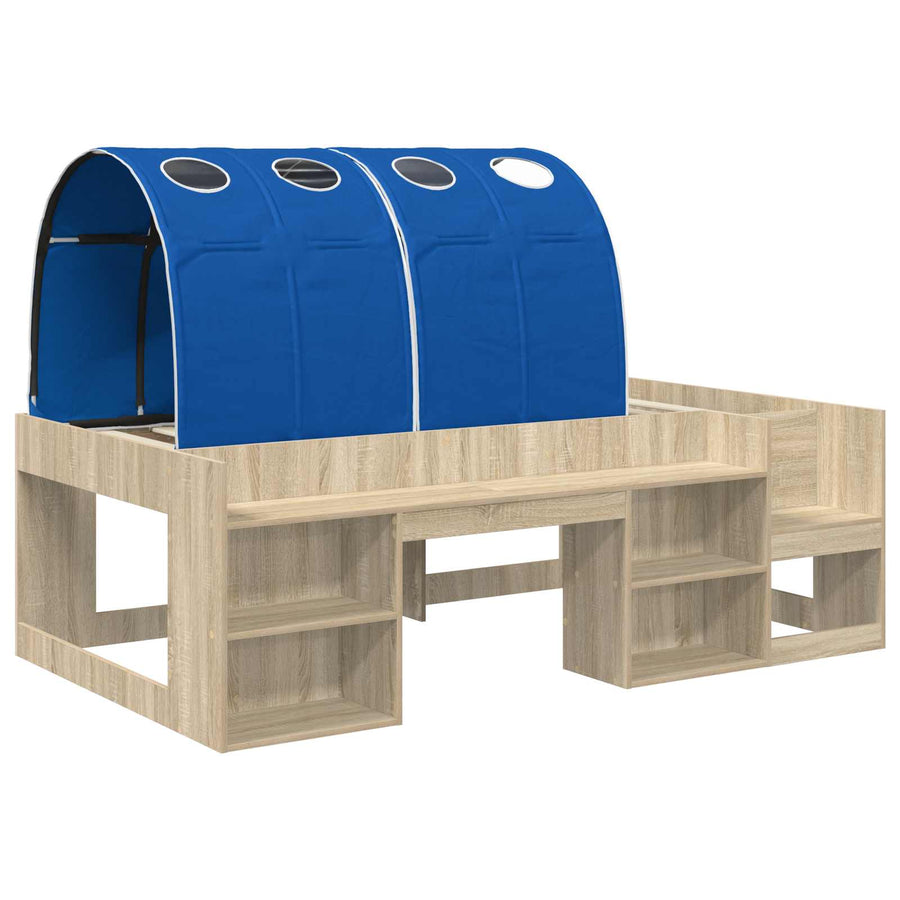 Bed met Tunnel met plank 3 st Sonoma en Blauw Bewerkt hout