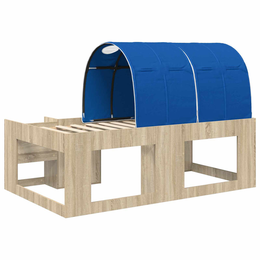 Bed met Tunnel met plank 3 st Sonoma en Blauw Bewerkt hout