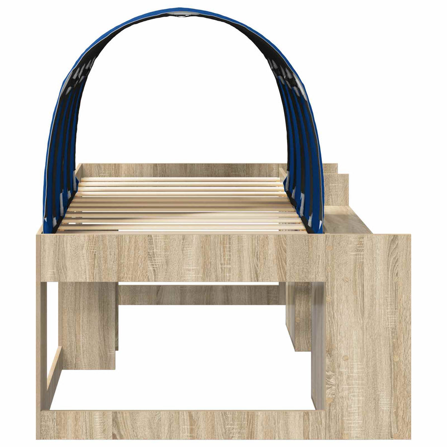 Bed met Tunnel met plank 3 st Sonoma en Blauw Bewerkt hout