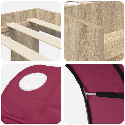 Bed met Tunnel met plank 3 st Sonoma en Rood Bewerkt hout
