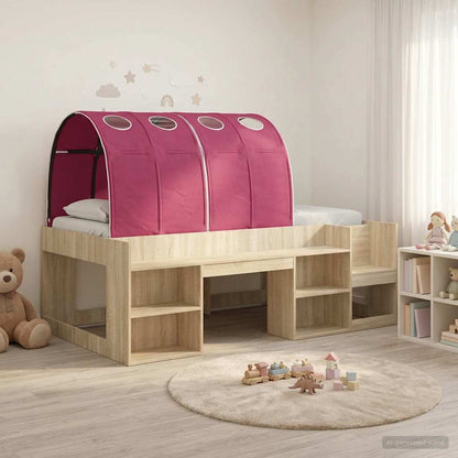 Bed met Tunnel met plank 3 st Sonoma en Rood Bewerkt hout