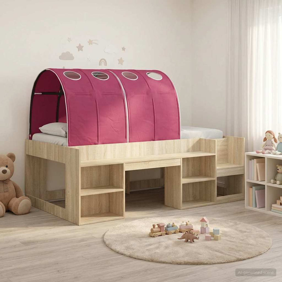Bed met Tunnel met plank 3 st Sonoma en Rood Bewerkt hout