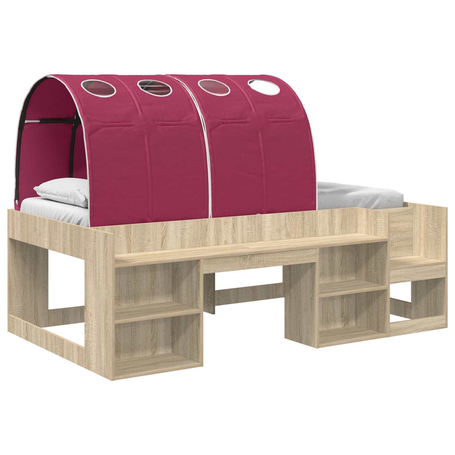 Bed met Tunnel met plank 3 st Sonoma en Rood Bewerkt hout