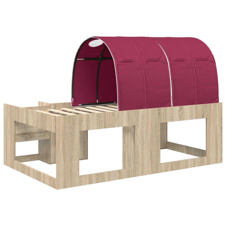 Bed met Tunnel met plank 3 st Sonoma en Rood Bewerkt hout
