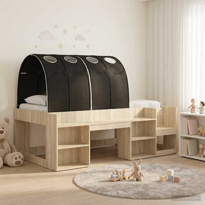Bed met Tunnel met plank 3 st Sonoma en Zwart Bewerkt hout