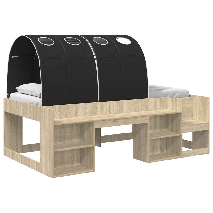 Bed met Tunnel met plank 3 st Sonoma en Zwart Bewerkt hout
