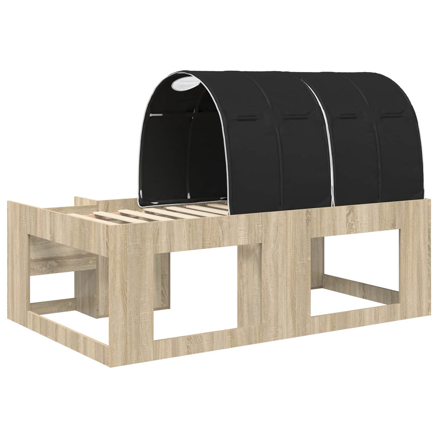 Bed met Tunnel met plank 3 st Sonoma en Zwart Bewerkt hout