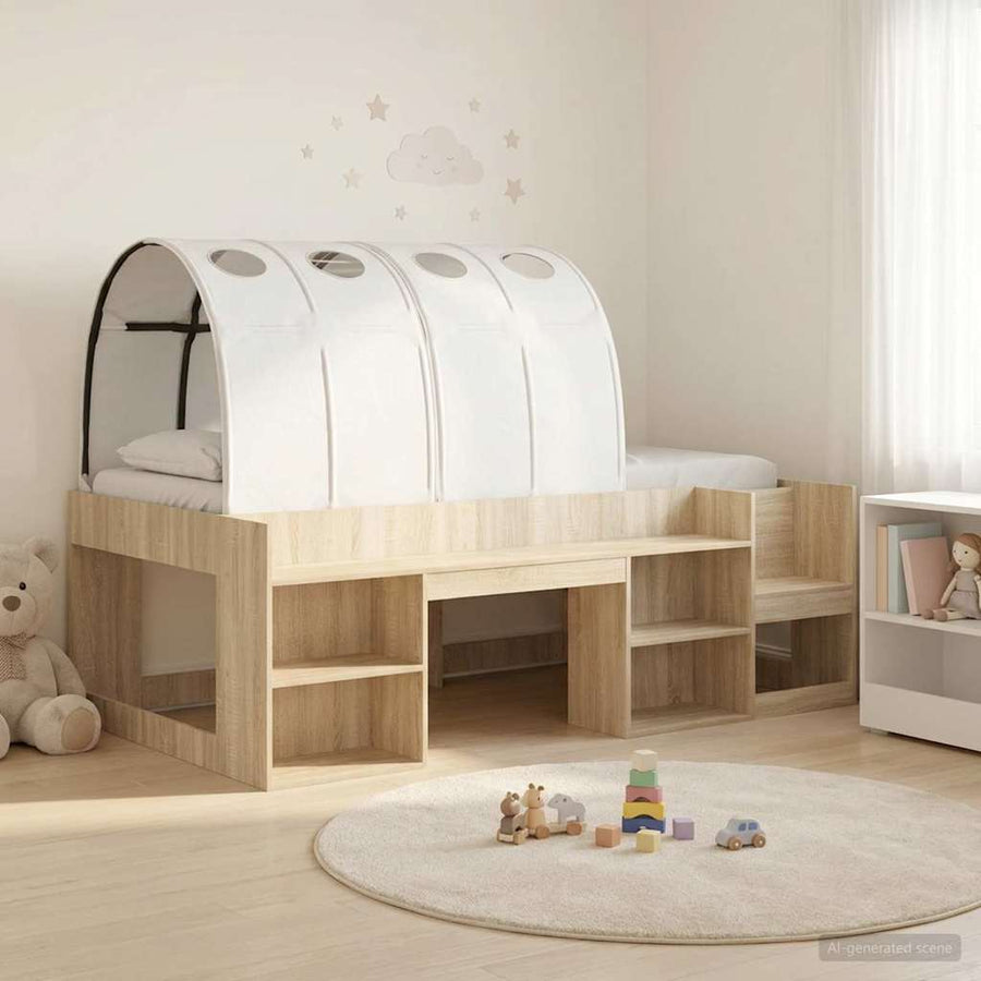 Bed met Tunnel met plank 3 st Sonoma en Wit Bewerkt hout