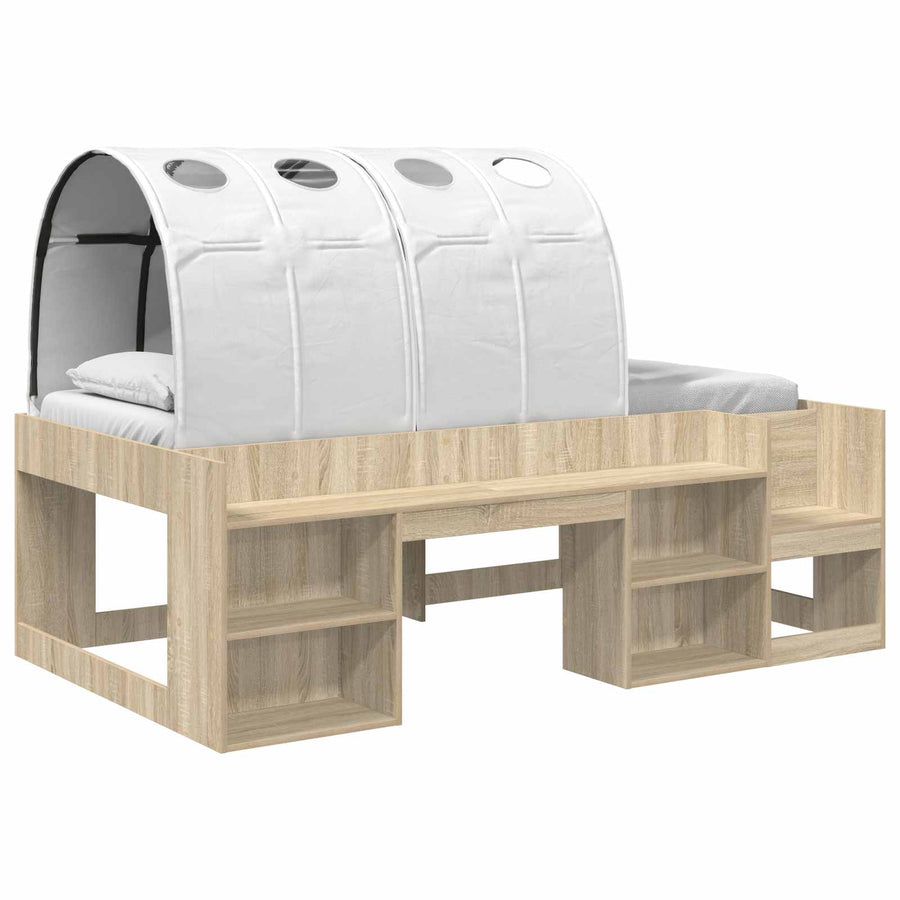 Bed met Tunnel met plank 3 st Sonoma en Wit Bewerkt hout