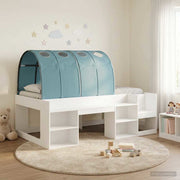 Kinderbedframe met opbergruimte wit lichtblauw bewerkt hout