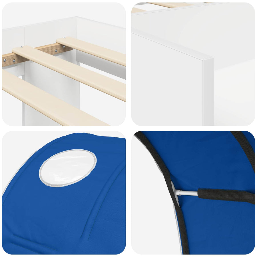 Hoge Bedframe voor Kinderen met Opslag Wit en Blauw