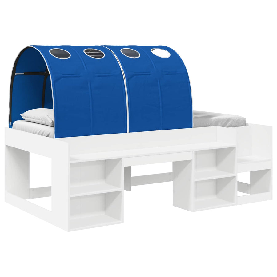 Hoge Bedframe voor Kinderen met Opslag Wit en Blauw