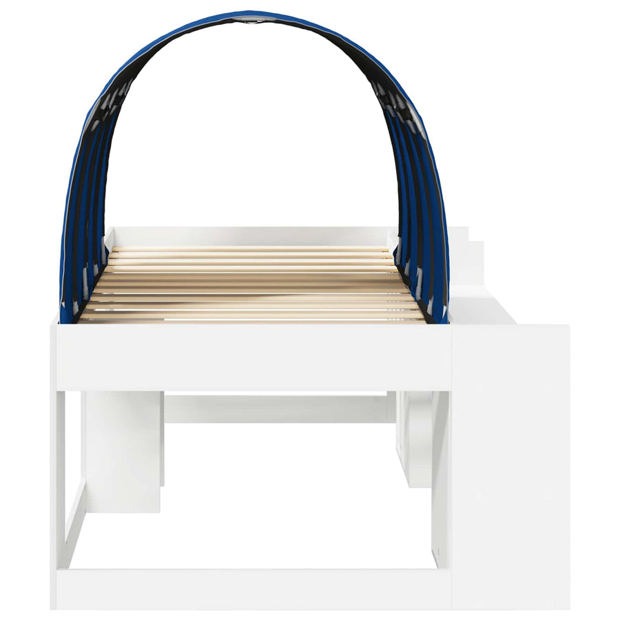 Hoge Bedframe voor Kinderen met Opslag Wit en Blauw