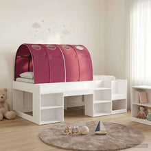 Hoge Bedframe voor Kinderen met Opslag Wit en Rood Bewerkt hout