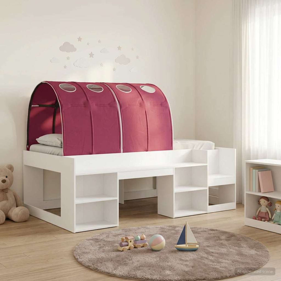 Hoge Bedframe voor Kinderen met Opslag Wit en Rood Bewerkt hout