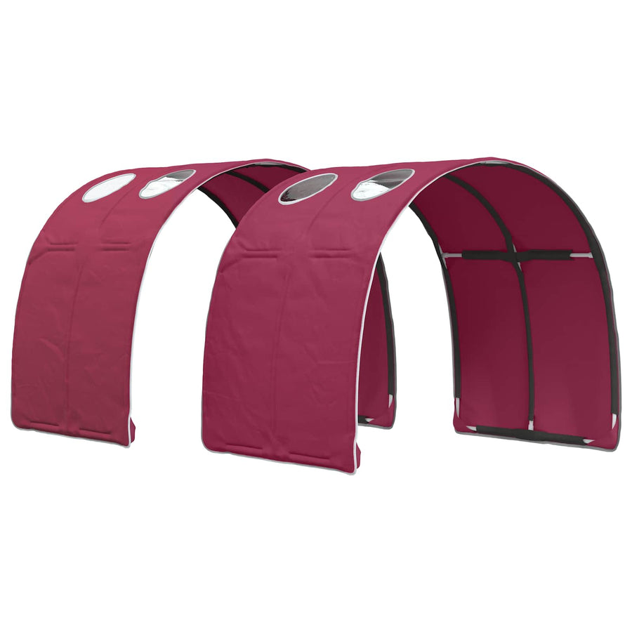 Hoge Bedframe voor Kinderen met Opslag Wit en Rood Bewerkt hout