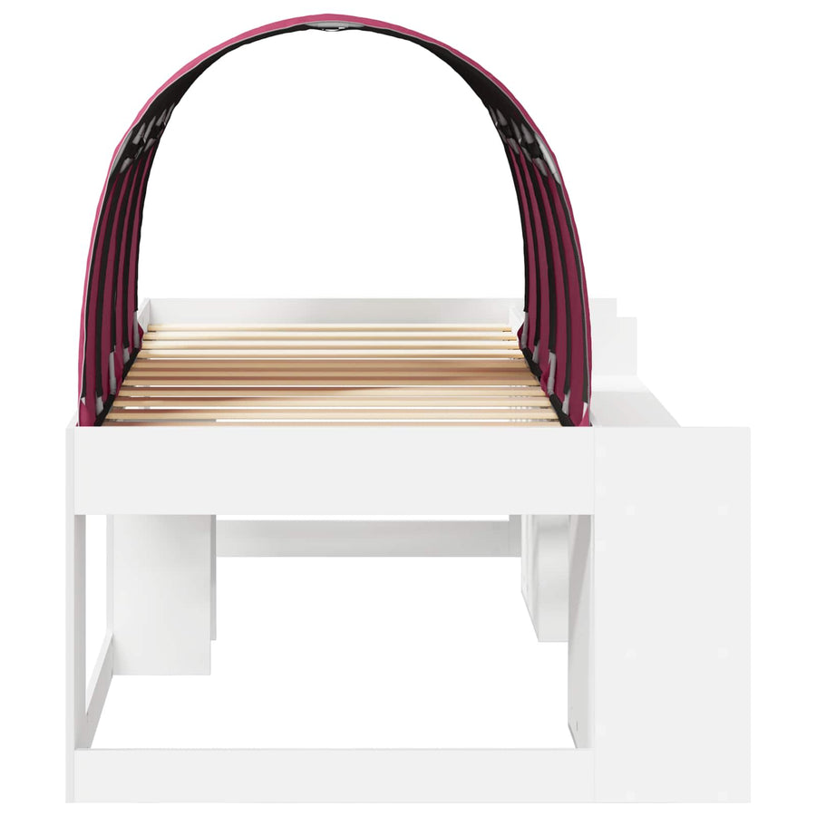 Hoge Bedframe voor Kinderen met Opslag Wit en Rood Bewerkt hout