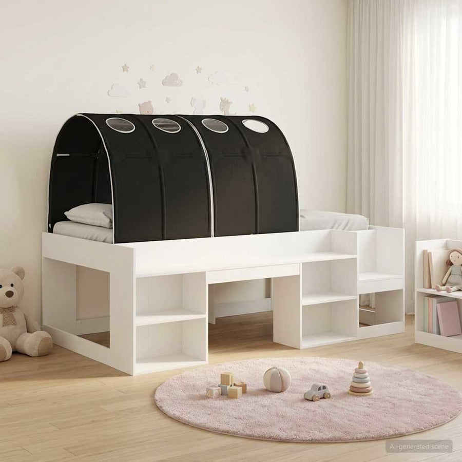 Hoge Bedframe voor Kinderen met Opslag Wit en zwart