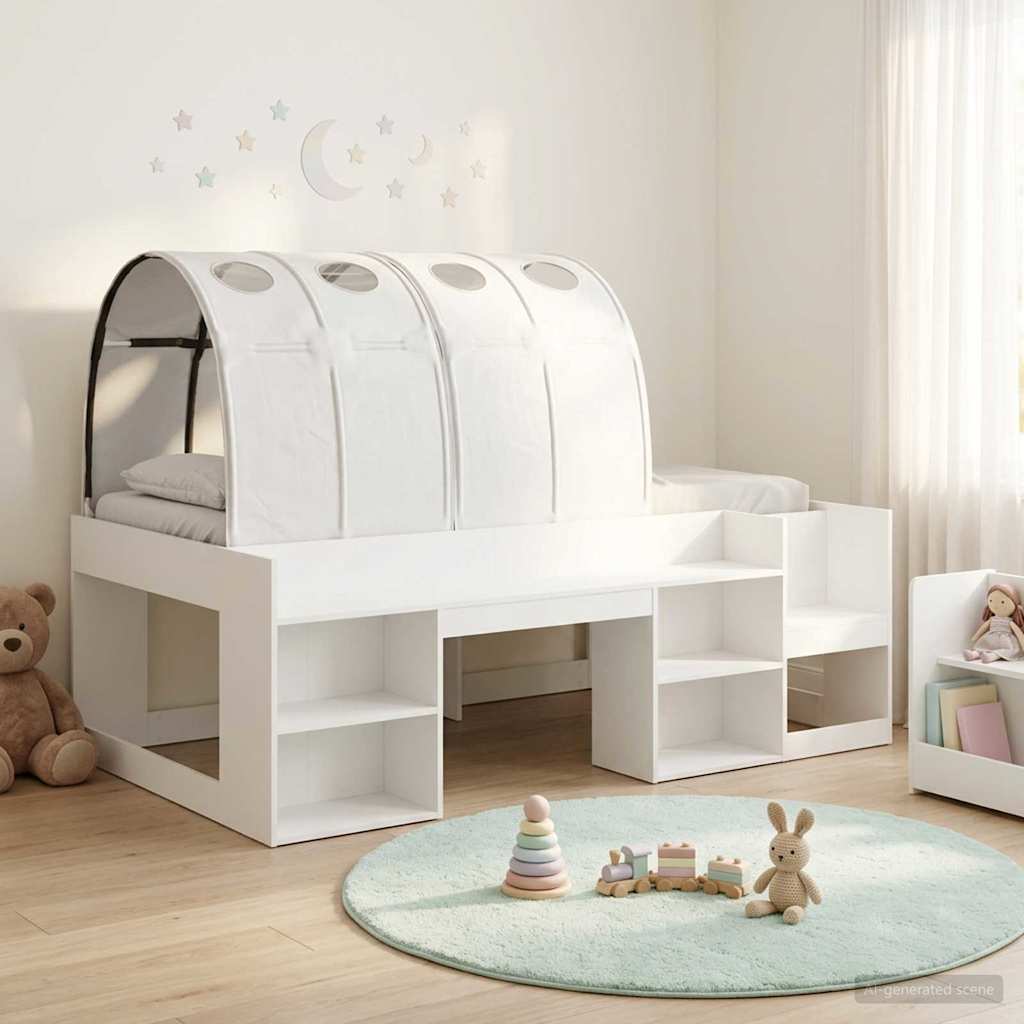 Hoge Bedframe voor Kinderen met Opslag Wit Bewerkt hout