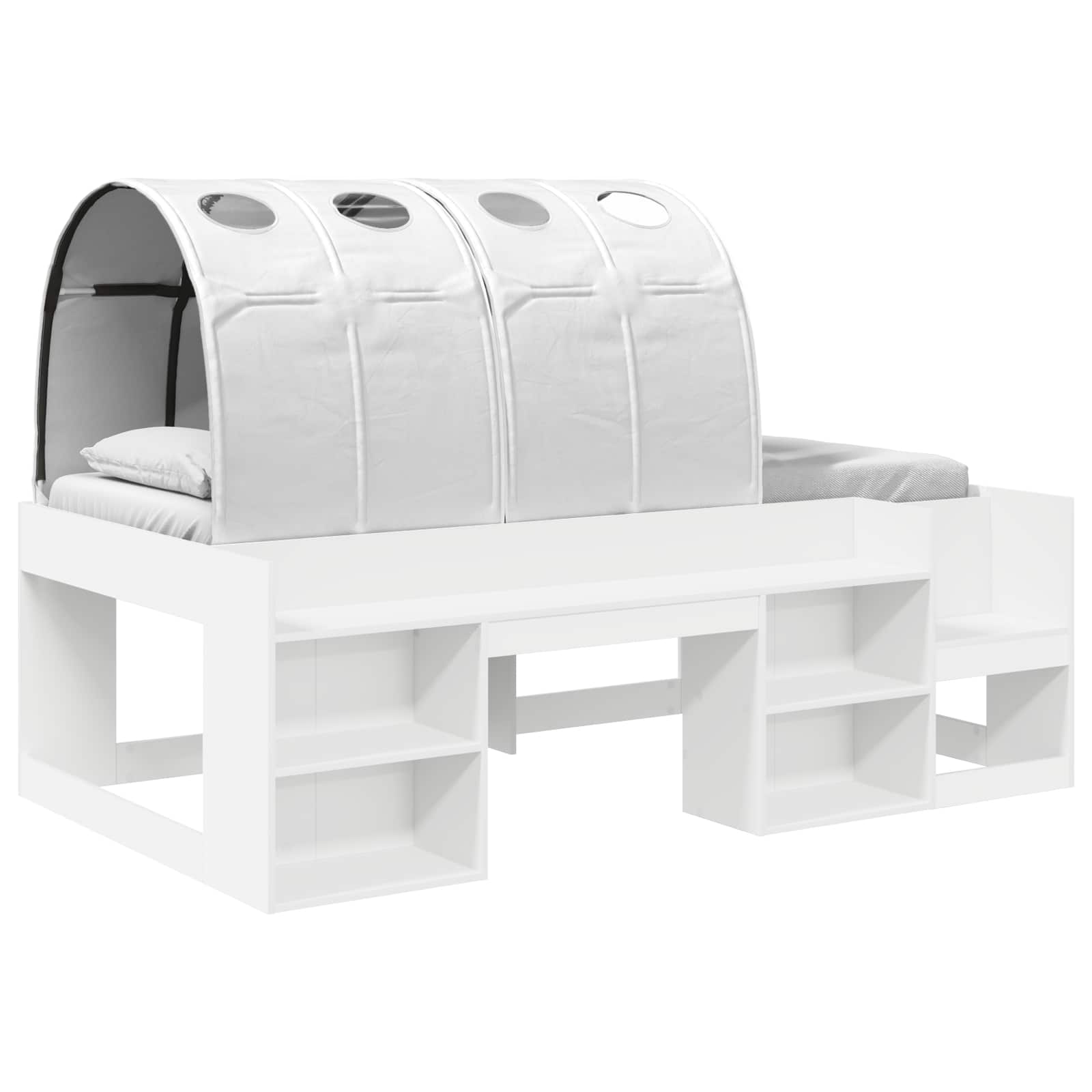 Hoge Bedframe voor Kinderen met Opslag Wit Bewerkt hout