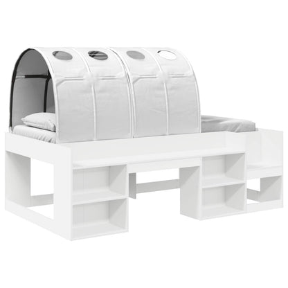 Hoge Bedframe voor Kinderen met Opslag Wit Bewerkt hout