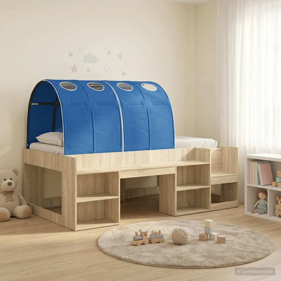 Hoge Bedframe voor Kinderen met Opslag Sonoma eiken en blauw