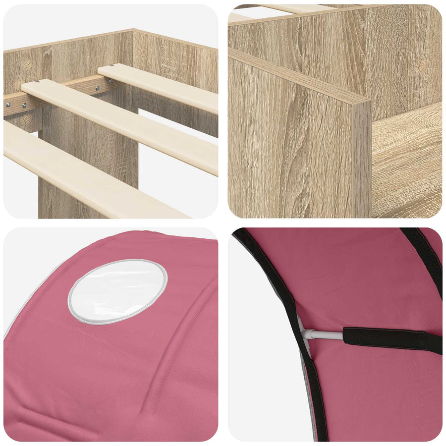 Hoge Bedframe voor Kinderen met Opslag 3 st Bewerkt hout