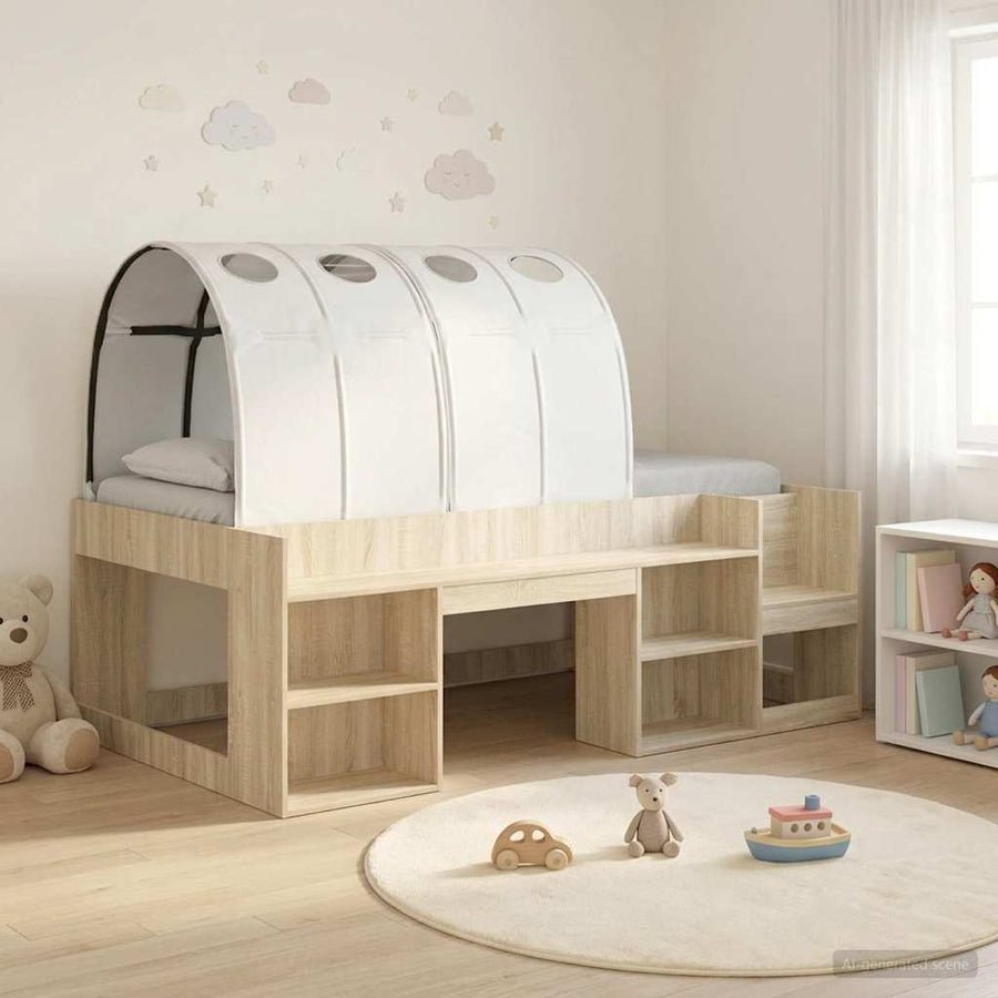 Hoge Bedframe voor Kinderen met Opslag 3 st Sonoma eiken en wit