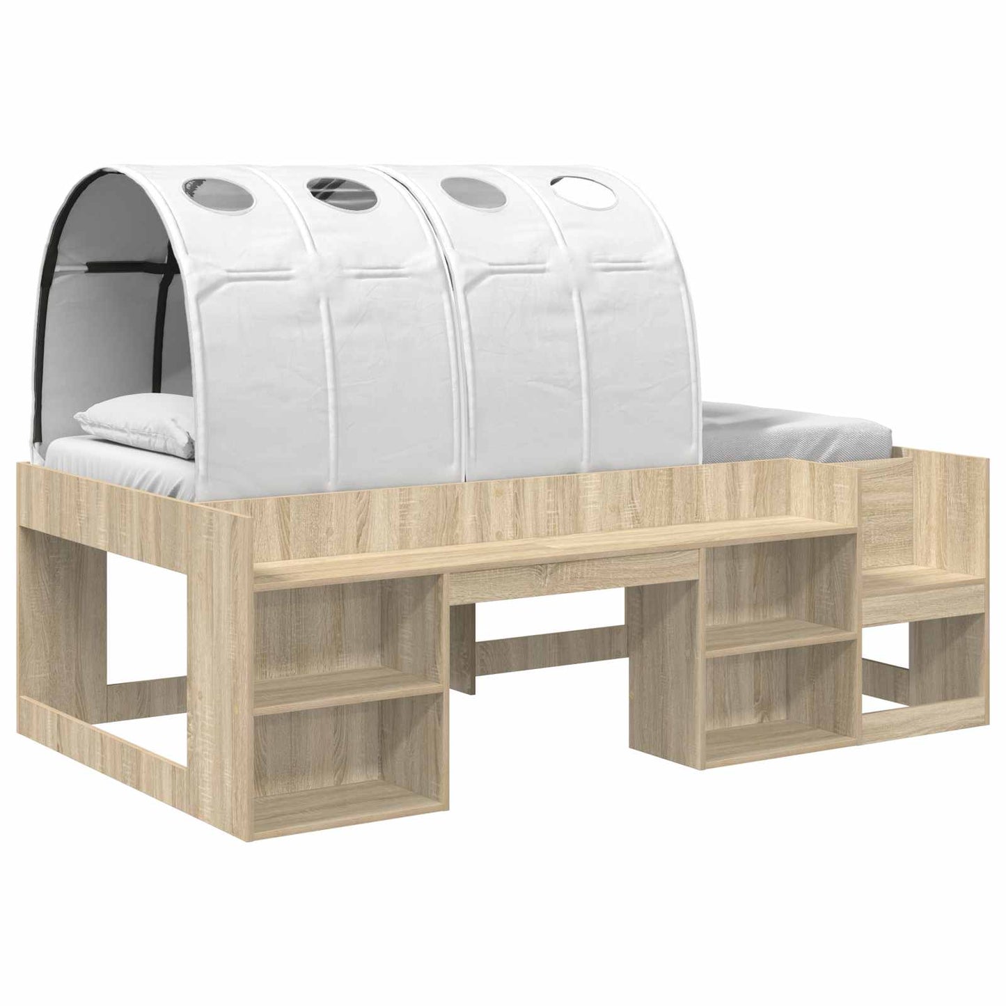 Hoge Bedframe voor Kinderen met Opslag 3 st Sonoma eiken en wit